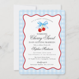Invitación Cherry Sweet Blue Coquette Gingham Bridal Shower