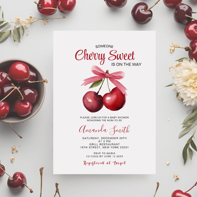 Invitación Cherry Sweet Bow Está En Camino De Baby Shower (Subido por el creador)