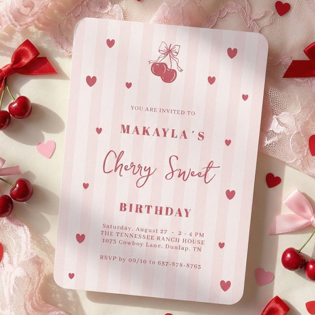 Invitación Cherry Sweet Coquette Girl Birthday (Subido por el creador)