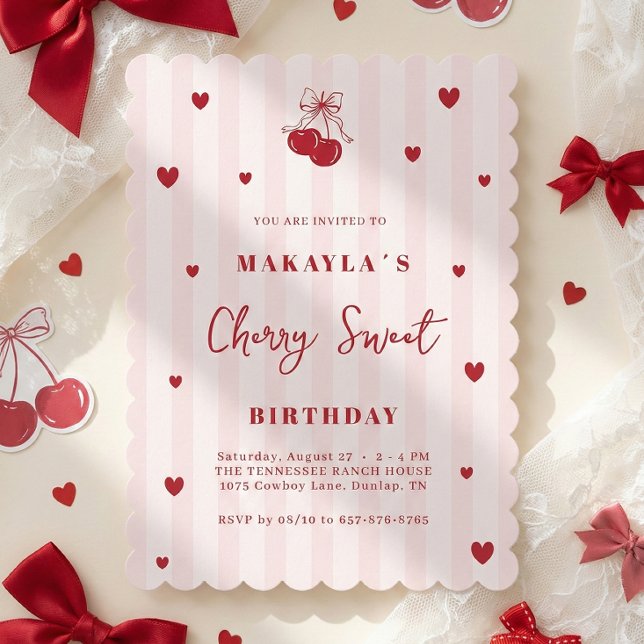 Invitación Cherry Sweet Coquette Girl Birthday (Subido por el creador)