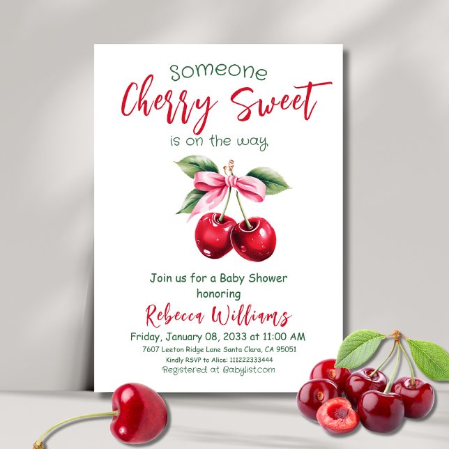 Invitación Cherry Sweet Pink Bow Fruit Chica Baby Shower (Subido por el creador)
