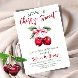 Invitación Cherry Sweet Pink Bow Fruit Temática Bridal Shower