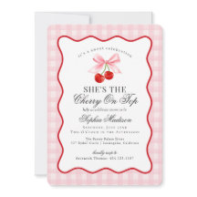 Cherry Sweet Pink Coquette Bow Gingham Baby Shower
