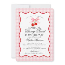 Cherry Sweet Pink Coquette Bow Gingham Baby Shower