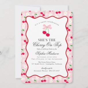 Invitación Cherry Sweet Pink Coquette Gingham Bridal Shower
