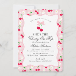 Invitación Cherry Sweet Pink Coquette Gingham Bridal Shower