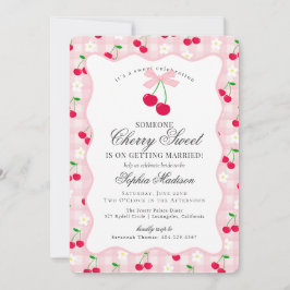 Invitación Cherry Sweet Pink Coquette Gingham Bridal Shower