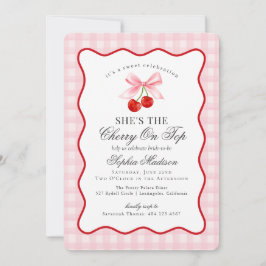 Invitación Cherry Sweet Pink Coquette Gingham Bridal Shower