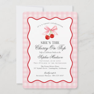 Invitación Cherry Sweet Pink Coquette Gingham Bridal Shower