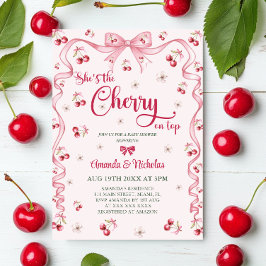 Invitación Cherry Top Lazo Rosa Niña Baby Shower