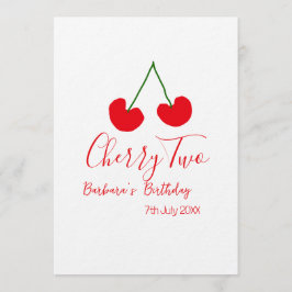 Invitación Cherry two 2nd birthday red cherry kids simple 