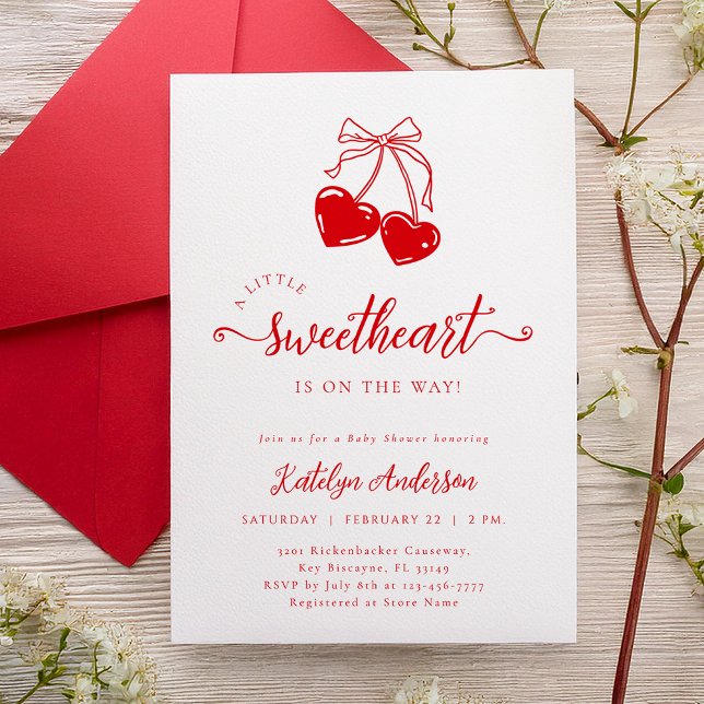 Invitación Cherry Valentine Little Sweetheart Baby Shower (Subido por el creador)