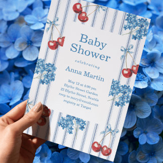 Invitación Cherry y Hortensias Baby Shower