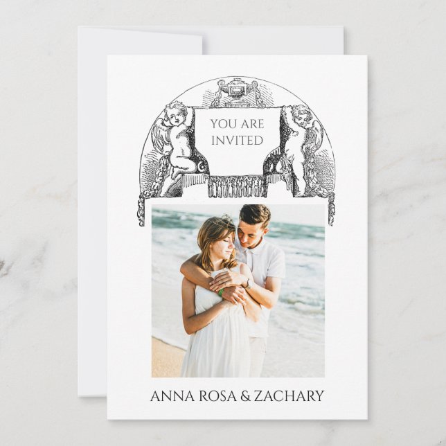 Invitación *~* Cherub AR6 victoriano QR FOTO Boda RSVP (Anverso)