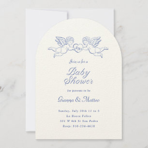 Invitación Cherubs sosteniendo a las parejas del corazón Baby