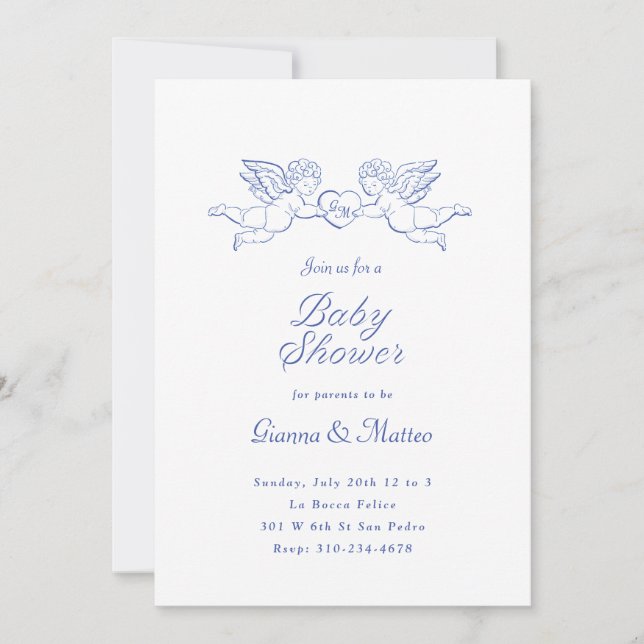 Invitación Cherubs sosteniendo a las parejas del corazón Baby (Anverso)