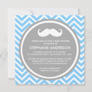 Invitación Chevache gris limón dorado bigote bebé ducha
