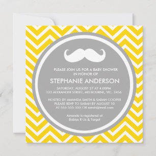Invitación Chevache gris limón dorado bigote bebé ducha