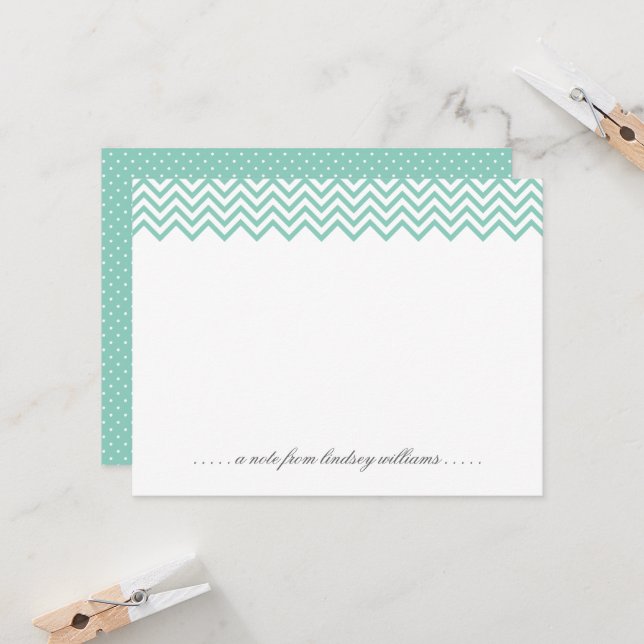 Invitación Chevron Aqua y puntos pequeños Stationery personal (Anverso/Reverso In Situ)