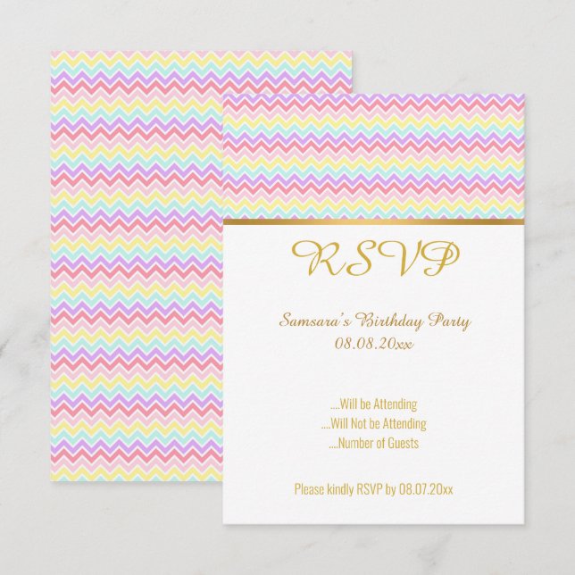 Invitación Chevron Arcoíris para toda ocasión RSVP (Anverso / Reverso)