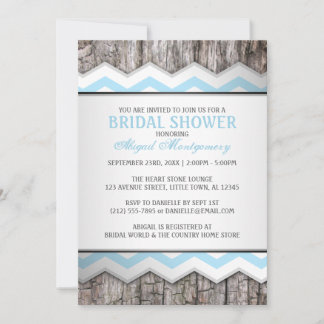 Invitación Chevron azul Aqua y ducha de novia rústica de made