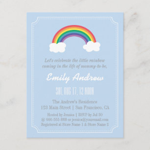 Invitación Chevron Azul y Blanco, Baby Shower Arcoíris