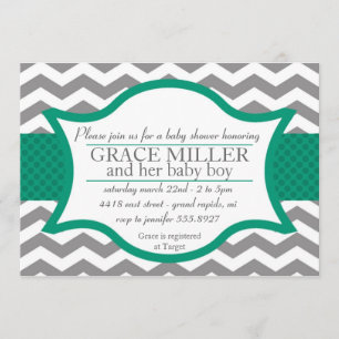 Invitación Chevron Baby Shower invita. Gris y jade