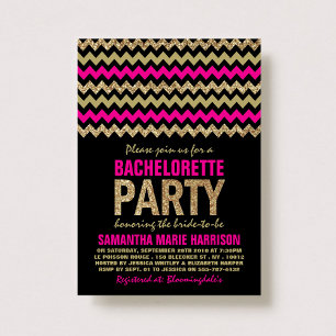 Invitación Chevron Bachelorette Party, Purpurina de Oro y Ros