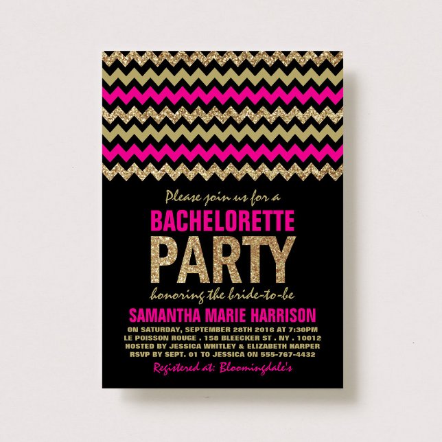 Invitación Chevron Bachelorette Party, Purpurina de Oro y Ros (Subido por el creador)