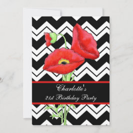 Invitación Chevron blanco negro ZizZag Rojo disquetera cumple