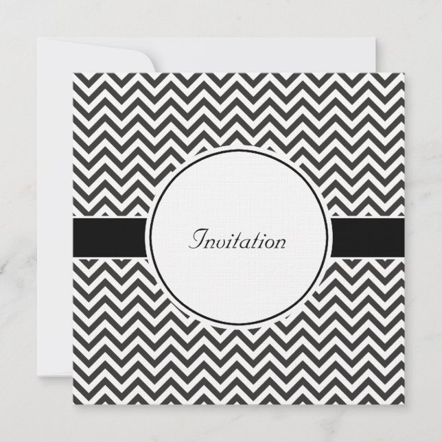 Invitación Chevron blanco y negro (Anverso)