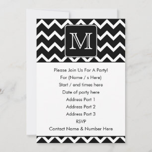 Invitación Chevron blanco y negro con monograma Personalizado