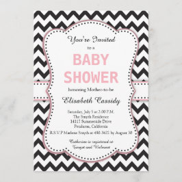 Invitación Chevron blanco y negro, rosa, Baby Shower