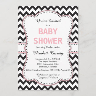 Invitación Chevron blanco y negro, rosa, Baby Shower