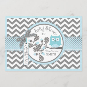 Invitación Chevron de búho azul Imprimir Baby Shower