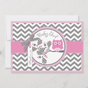 Invitación Chevron de búho rosa Imprimir Baby Shower