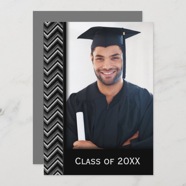 Invitación Chevron Frame With Graduation Photo (Anverso / Reverso)