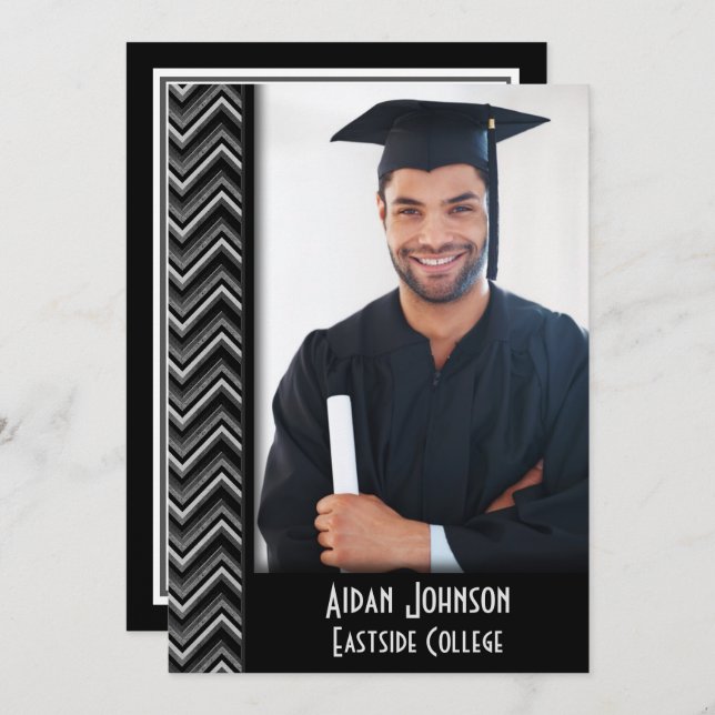 Invitación Chevron Graduation Photo Frame Invite (Anverso / Reverso)