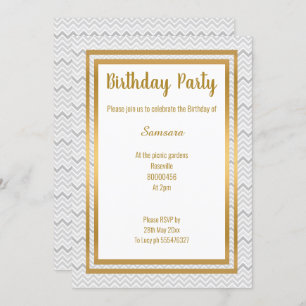INVITACIÓN CHEVRON GRAY LAYER GOLD TODAS LAS OCASIONES CUMPLE