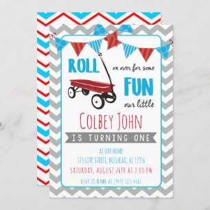 Invitación Chevron gris de cumpleaños de niño pequeño vagón r