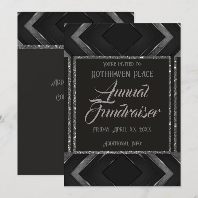 Invitación Chevron Gris y Negro  (Anverso / Reverso)