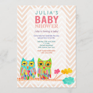 Invitación Chevron Lechuzas arcoiris invitan a Baby Shower