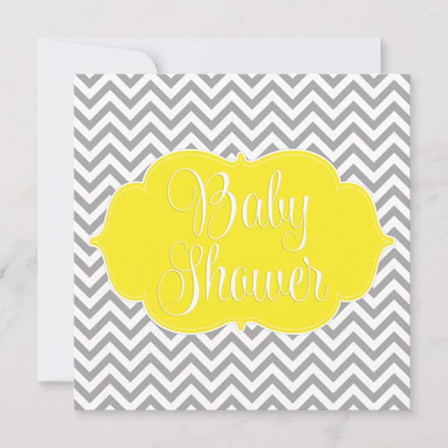 Invitación Chevron moderno Baby Shower gris amarillo (Anverso)