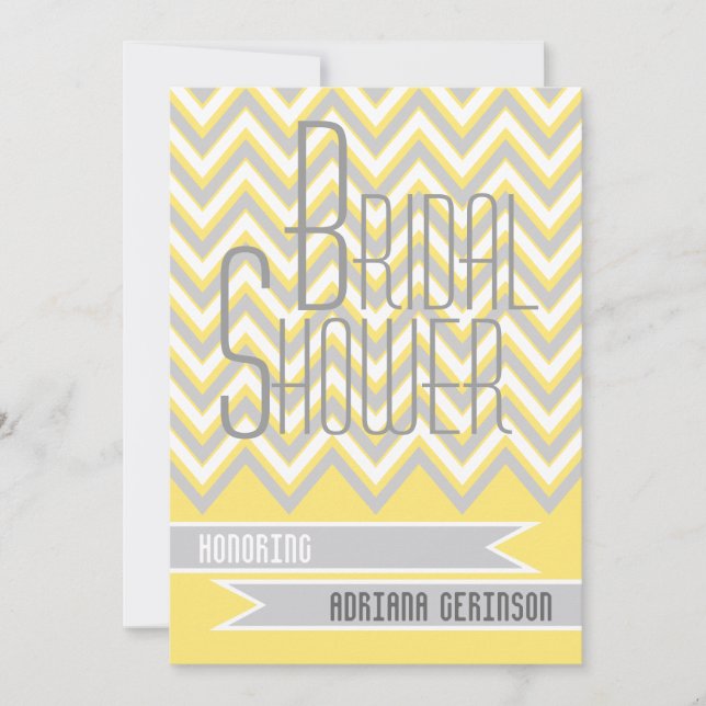 Invitación Chevron moderno gris, boda amarillo ducha de novia (Anverso)