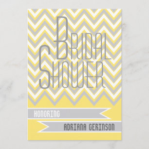 Invitación Chevron moderno gris, boda amarillo ducha de novia