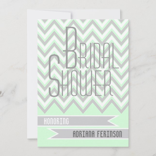 Invitación Chevron moderno gris, boda de menta ducha de novia (Anverso)