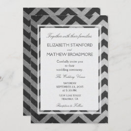 Invitación Chevron moderno negro y plateado