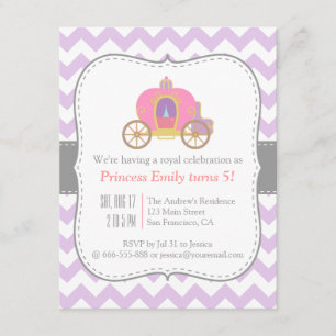 Invitación Chevron Morado, Cumpleaños de Princesa en Carruaje
