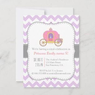 Invitación Chevron Morado, Cumpleaños de Princesa en Cochecit