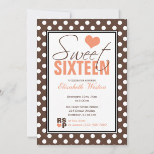 Invitación Chevron, Naranja de Punto Polka Marrón, dulce diec